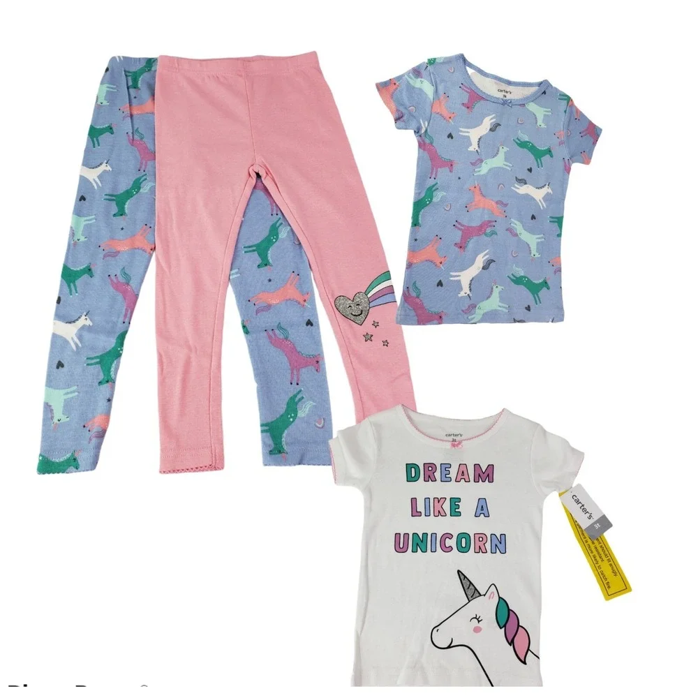 Carter's Toddler and Baby Girls' 4 Piece Cotton Pajama Set (Unicorn T 3)‎ New